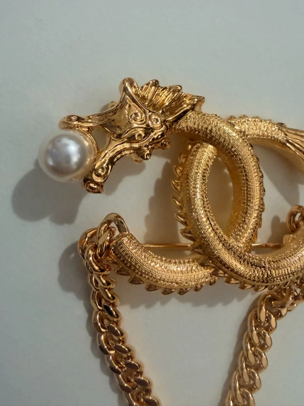 CHANEL Gold-Tone Dragon Brooch with Pearl Accent - Picture 2 of 7